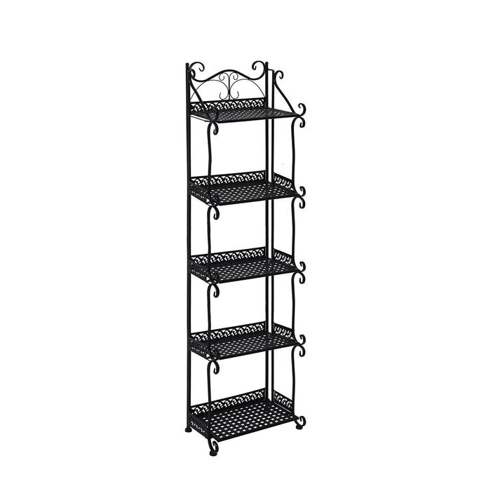 Natura Retro 5 Tier Metal Plant Stand | Flower Pot Shelves and Stand in Black