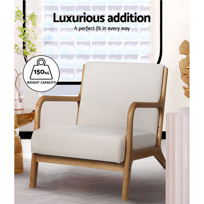 Nora Scandi Soft Fabric Lounge Armchair | Premium Soft Accent Chair Beige