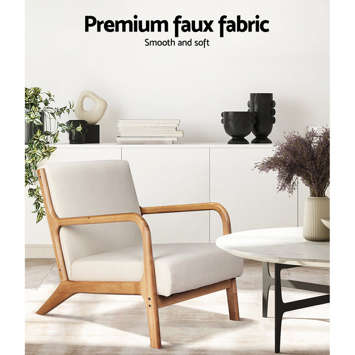 Nora Scandi Soft Fabric Lounge Armchair | Premium Soft Accent Chair Beige