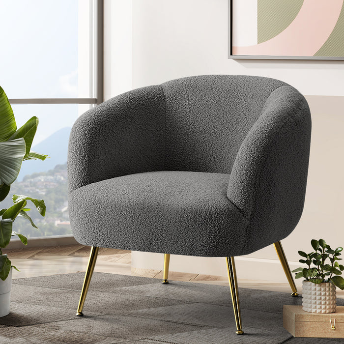 Nora Sherpa Boucle Lounge Armchair | Premium Soft Accent Chair Charcoal