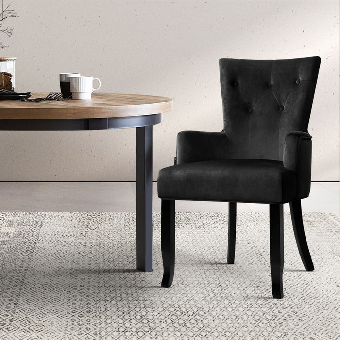 Elegant Cayes 96cm H Retro French Provincial Velvet Dining Chair in Black