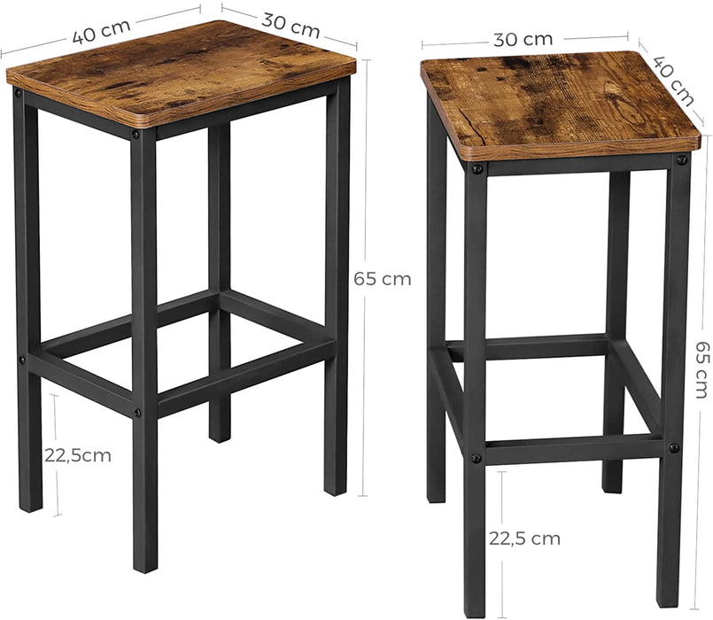 Set of 2 Premium Rustic Retro 65cm Barstools in Brown