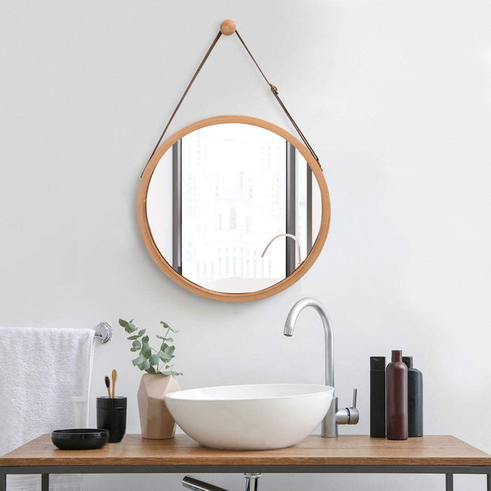 Bliss Bamboo 38cm Hanging Mirror | Adjustable Wall Hung Bamboo Bathroom or Bedroom Mirror