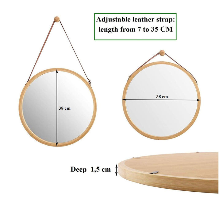 Bliss Bamboo 38cm Hanging Mirror | Adjustable Wall Hung Bamboo Bathroom or Bedroom Mirror