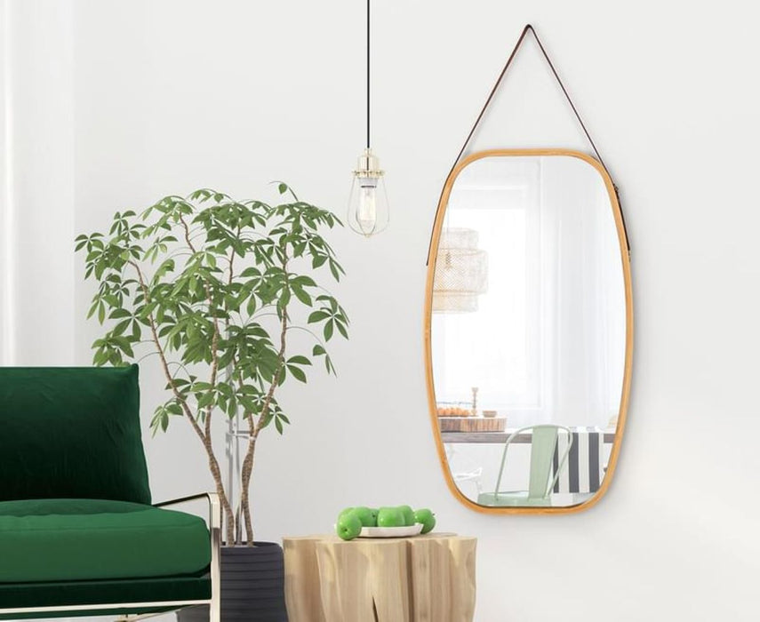 Premium Bliss Bamboo 74cm Hanging Oval Mirror | Adjustable Wall Hung Bamboo Bathroom Bedroom Mirror