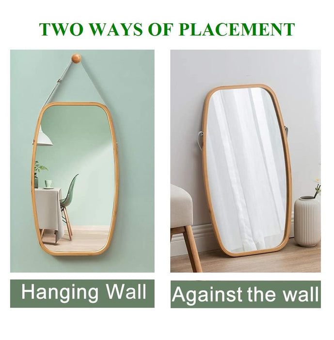 Premium Bliss Bamboo 74cm Hanging Oval Mirror | Adjustable Wall Hung Bamboo Bathroom Bedroom Mirror