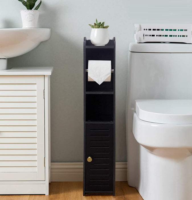 Sierra 76cm Wooden Bathroom Toilet Paper Roll Holder and Storage in Black