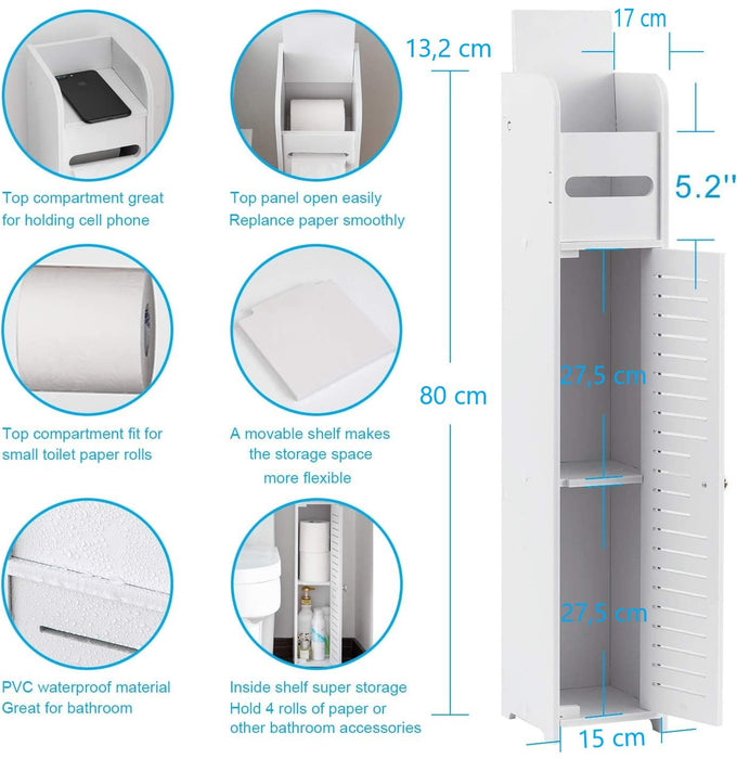 Sierra 80cm Wooden Bathroom Toilet Paper Roll Holder and Storage in White