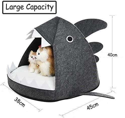 Cozy Shark Pet Cave Bed for Cats and Small Dogs in Dark Grey