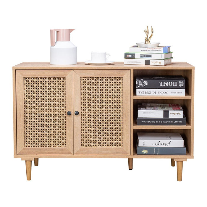 Porto Rattan Buffet Sideboard Storage Cabinet Table | Modern Wooden Hallway Storage Unit