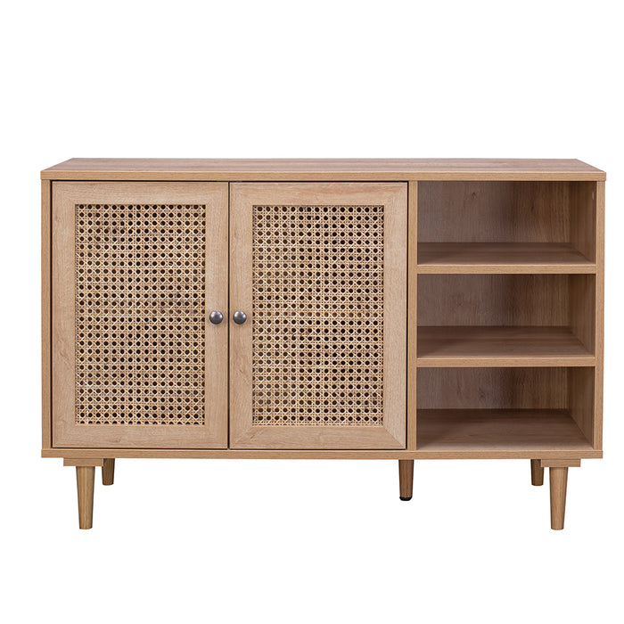 Porto Rattan Buffet Sideboard Storage Cabinet Table | Modern Wooden Hallway Storage Unit