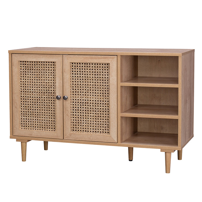 Porto Rattan Buffet Sideboard Storage Cabinet Table | Modern Wooden Hallway Storage Unit