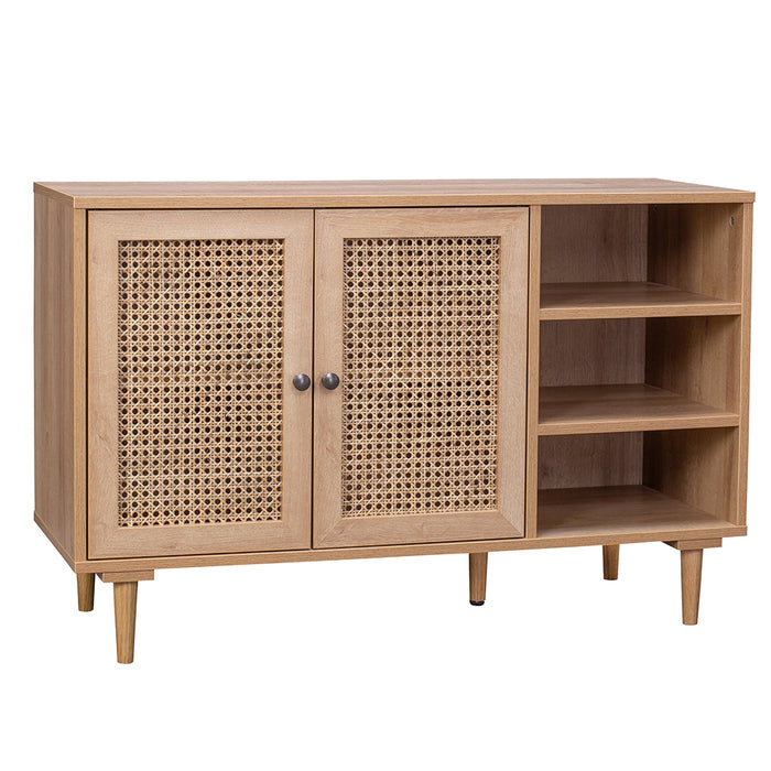 Porto Rattan Buffet Sideboard Storage Cabinet Table | Modern Wooden Hallway Storage Unit