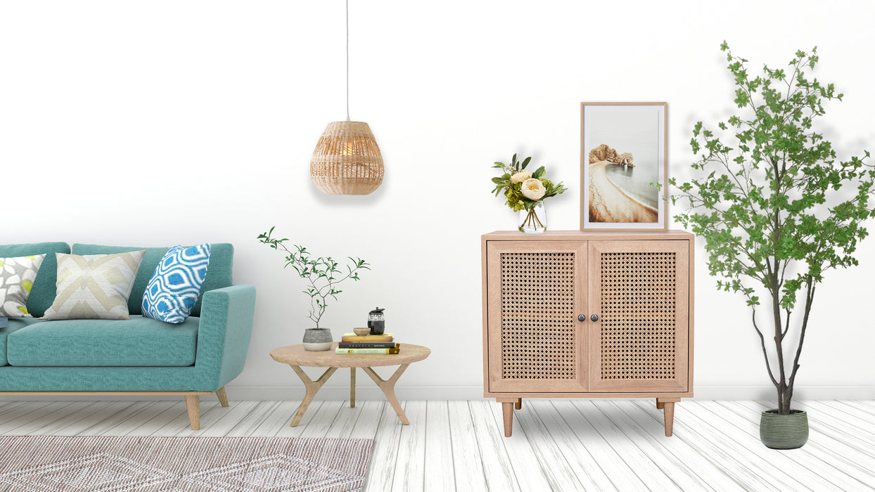 Porto Rattan 2 Door Buffet Sideboard Storage Cabinet Table | Modern Wooden Hallway Storage Unit