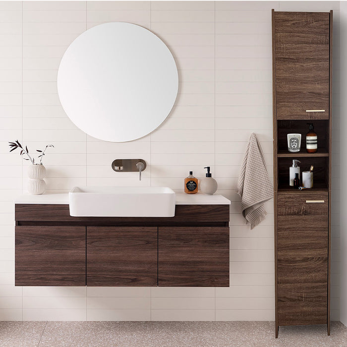 Sierra 191cm Slim Bathroom Tallboy Cabinet With Multiple Storage in Walnut