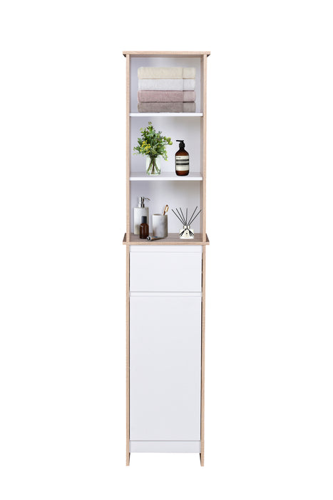 Sierra 170cm Slim Bathroom Tallboy Cabinet With Multiple Storage in Oak/White