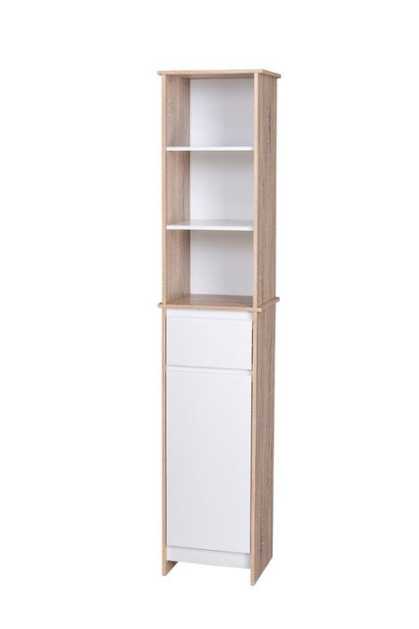 Sierra 170cm Slim Bathroom Tallboy Cabinet With Multiple Storage in Oak/White