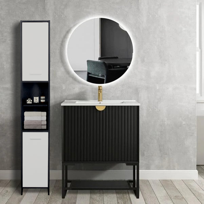 Sierra 185cm Slim Bathroom Tallboy Cabinet With Multiple Storage in BlackWhite