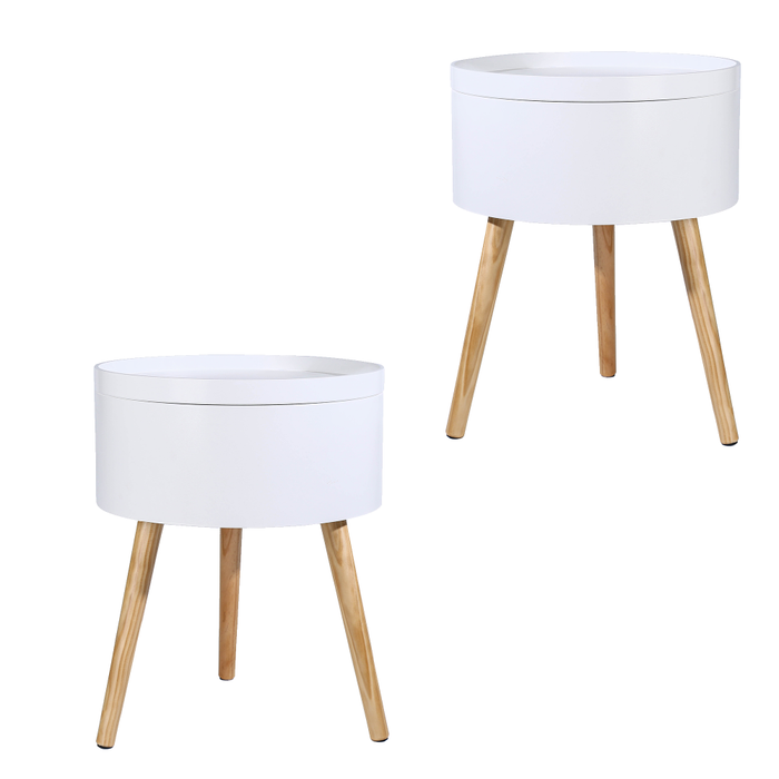 Set of 2 Miki Modern Tray Top Bedside Table Side Tables in White