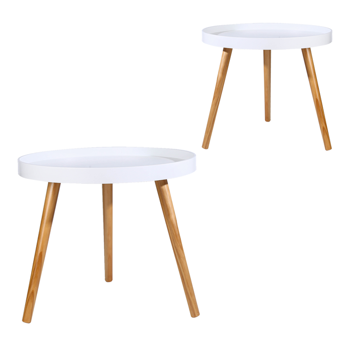 Set of Two 50cm Circulo Round Bedside Tables | Sleek Nightstand Drawer Lamp Table