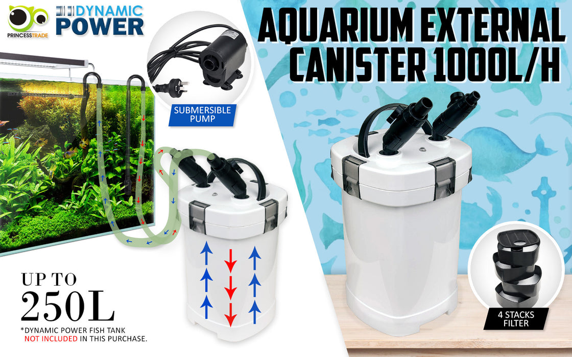 External Aquarium Canister Filter 1000L/H by Dynamic Power