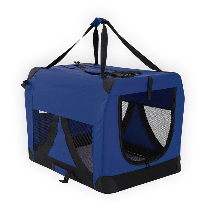 70cm Large Portable Soft Crate Pet Carrier | Foldable Travel Dog Cat Carrier - Blue