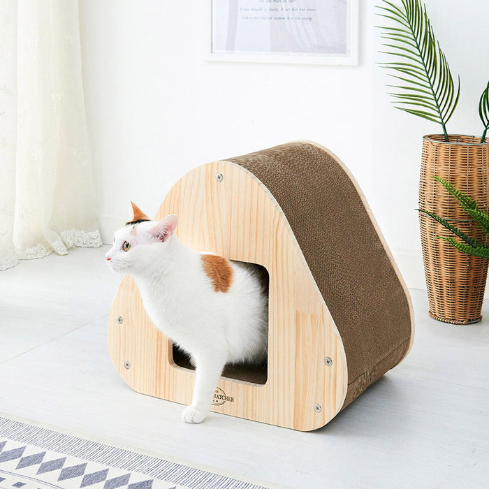 45cm Wood Triangle Cat Scratcher Sofa Pet Bed | Luxury Cat House