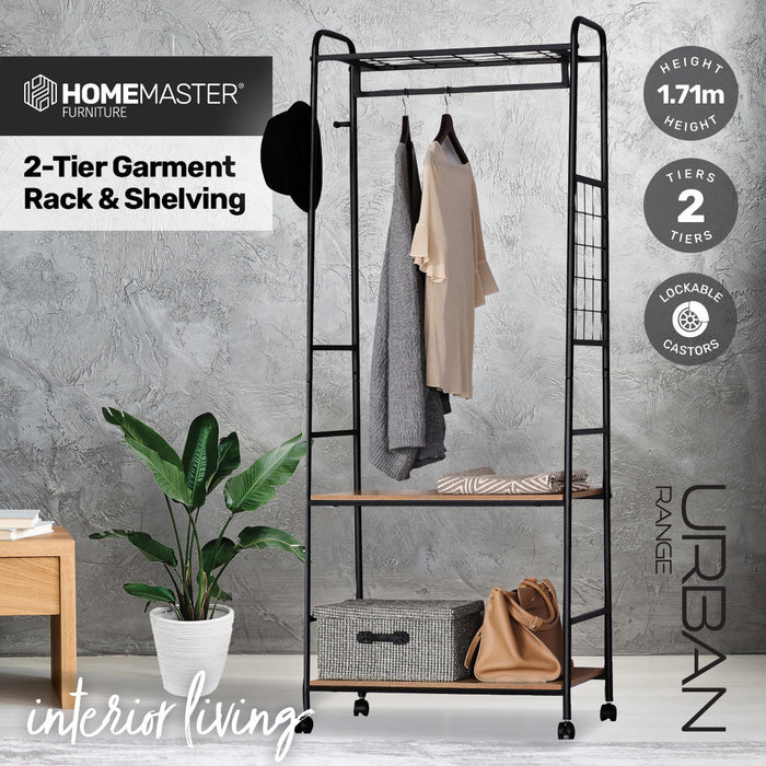 Arezzo 2 Tier Modern Sleek Clothes Rack | Clothes Airer Rack Storage Shelf