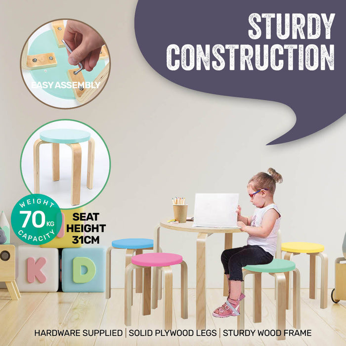 Funzee Kids 5 Piece Wooden Table and Coloured Chair Set