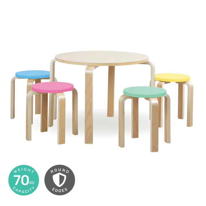 Funzee Kids 5 Piece Wooden Table and Coloured Chair Set