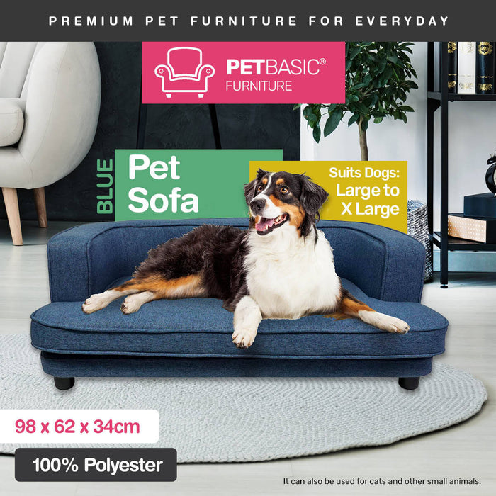 98cm Luxury Washable Pet Chair Fabric Bed | Stylish Sturdy Pet Sofa Bed Dog or Cat - Blue