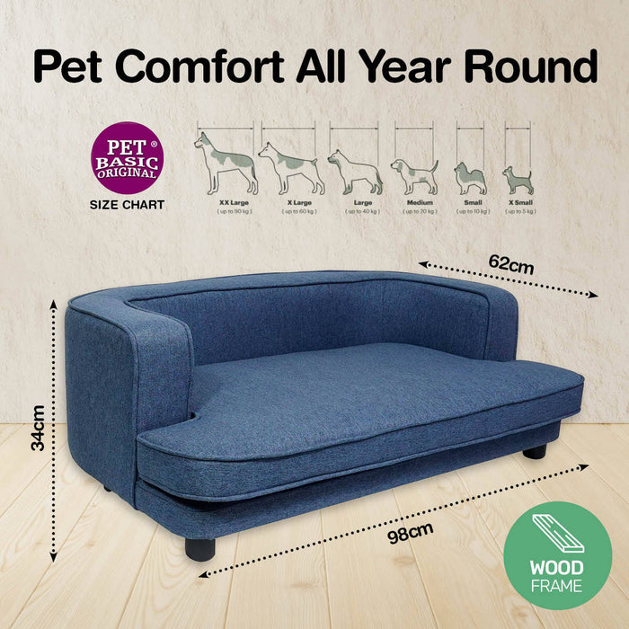 98cm Luxury Washable Pet Chair Fabric Bed | Stylish Sturdy Pet Sofa Bed Dog or Cat - Blue