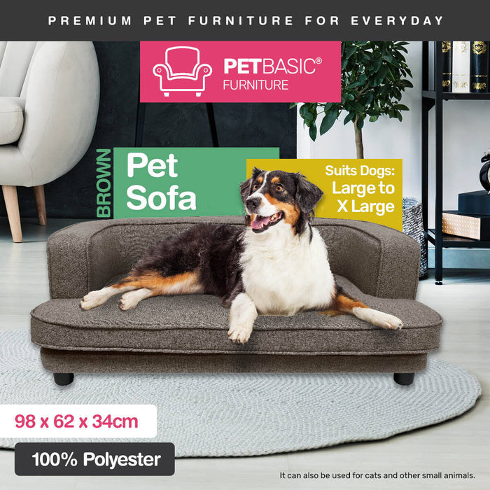 98cm Luxury Washable Pet Chair Fabric Bed | Stylish Sturdy Pet Sofa Bed Dog or Cat - Brown