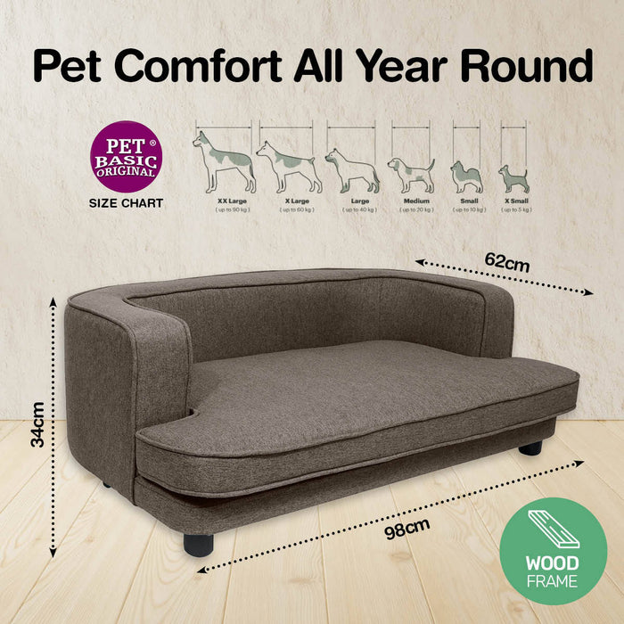 98cm Luxury Washable Pet Chair Fabric Bed | Stylish Sturdy Pet Sofa Bed Dog or Cat - Brown