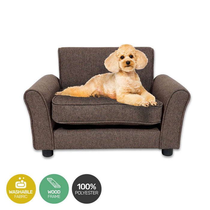 65cm Luxury Washable Pet Chair Fabric Bed | Stylish Sturdy Pet Sofa Bed Dog or Cat - Brown