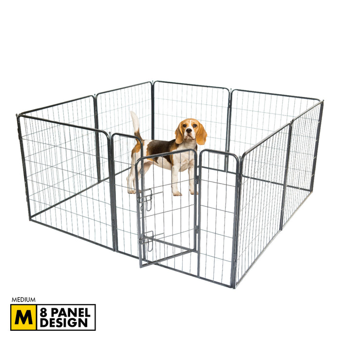 8 Panel 80cm Dog Playpen | Puppy Exercise Strong Steel Fence in Black