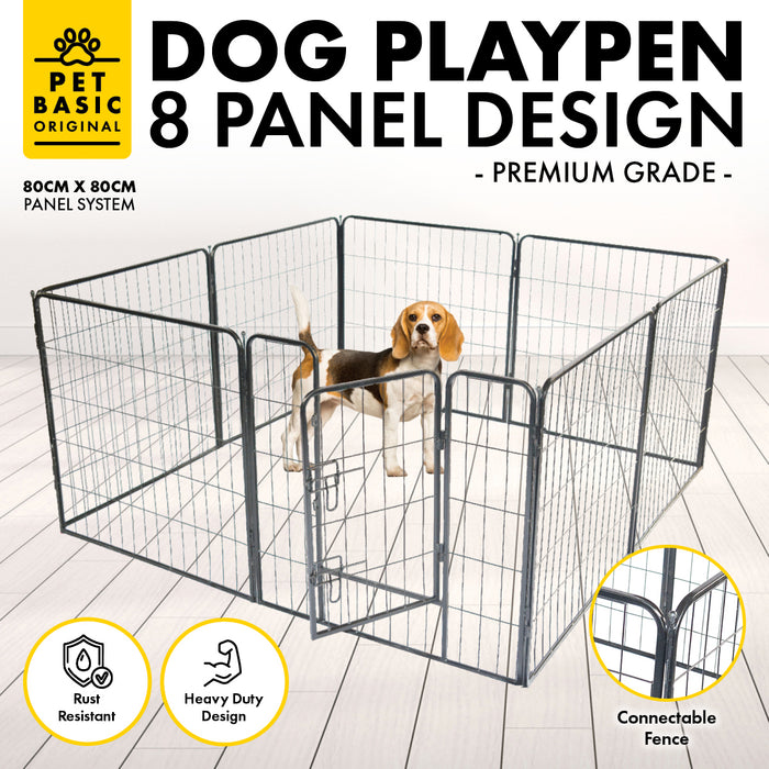 8 Panel 80cm Dog Playpen | Puppy Exercise Strong Steel Fence in Black