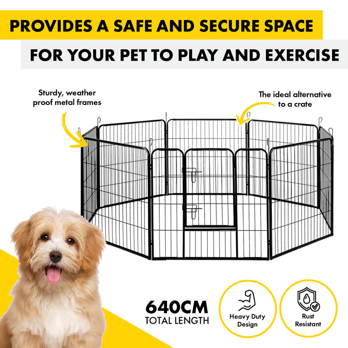 8 Panel 80cm Dog Playpen | Puppy Exercise Strong Steel Fence in Black