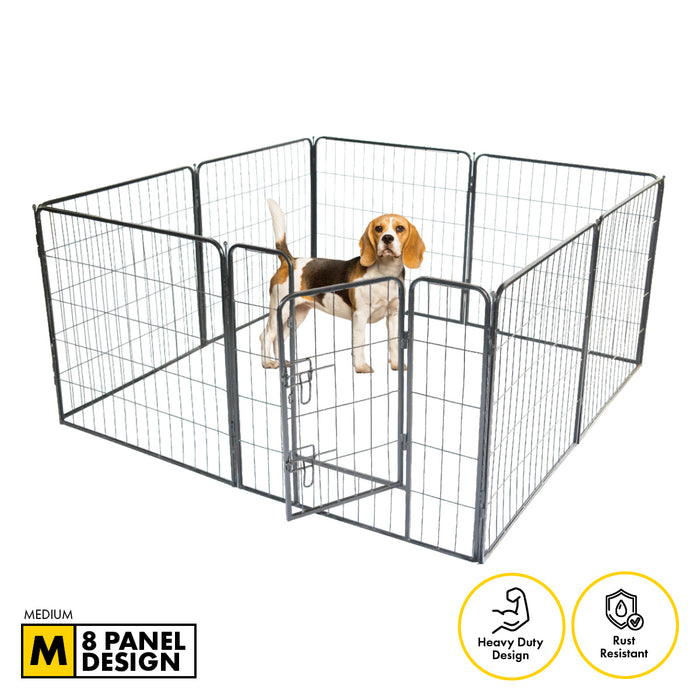 8 Panel 80cm Dog Playpen | Puppy Exercise Strong Steel Fence in Black