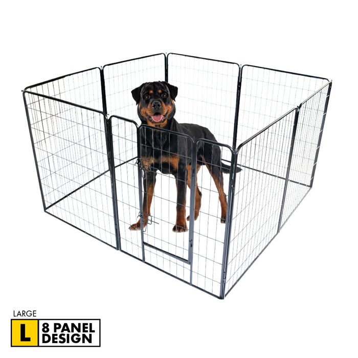 8 Panel Large Dog Playpen | Indoor or Outdoor Strong Steel Fence in Black