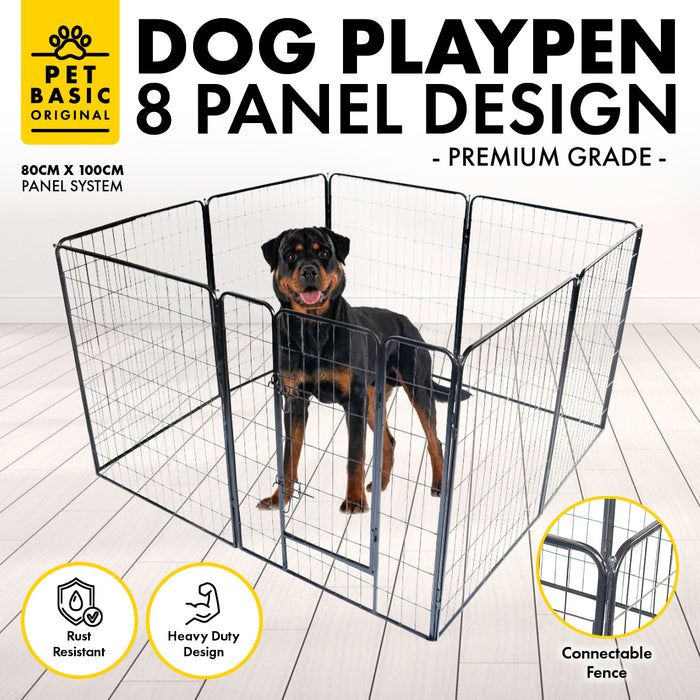 8 Panel Large Dog Playpen | Indoor or Outdoor Strong Steel Fence in Black