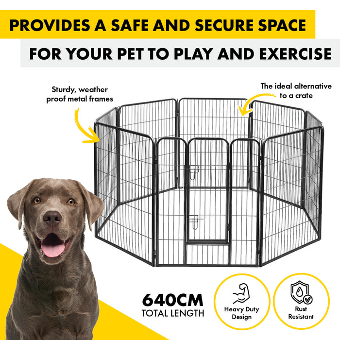 8 Panel Large Dog Playpen | Indoor or Outdoor Strong Steel Fence in Black