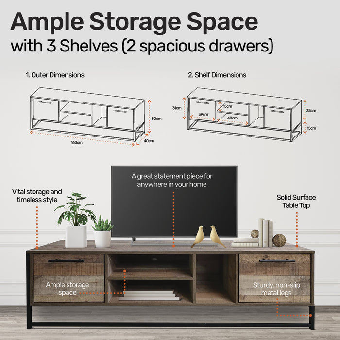 Home Master Vogue Wood Tone TV Unit Stylish Rustic Flawless Design 160cm