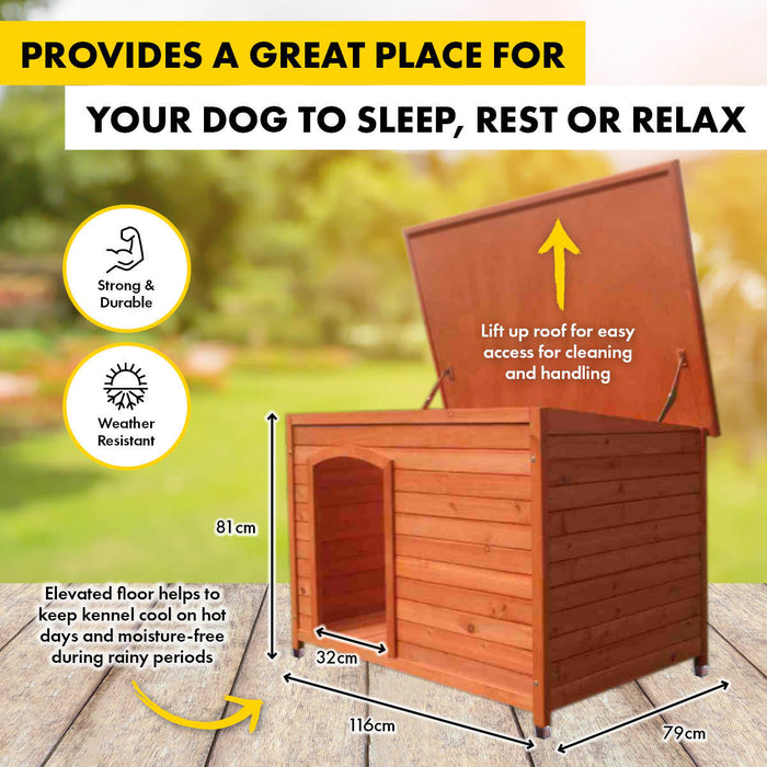 116cm Timber Dog A Frame Kennel  | Weather Resistant Wooden Dog House