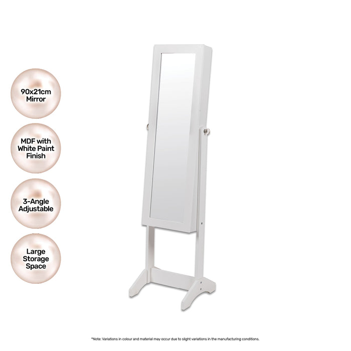 Domus 140cm Full Length Adjustable  Mirror Jewellery Cabinet in White