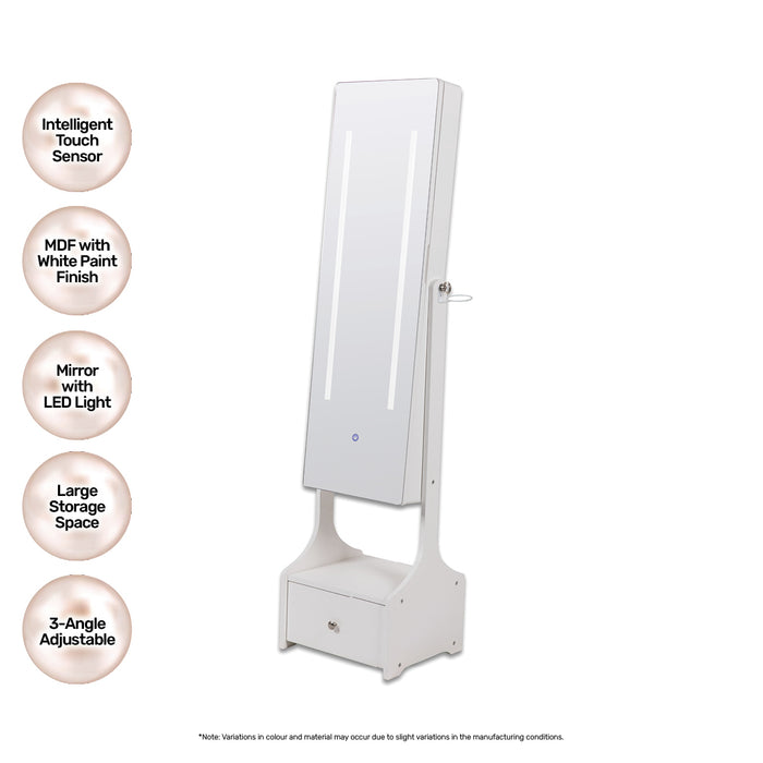 Domus Premium158cm Full Length Adjustable LED Mirror Jewellery Cabinet in White