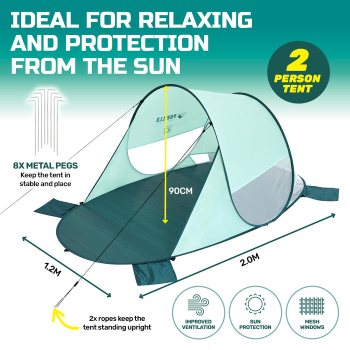 2 Person 2m x 2.1m UV Protected Beach Shade Tent | Easy Assembly