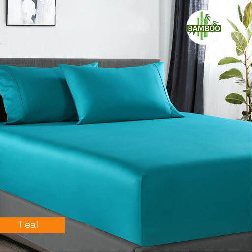 400TC Bamboo Cotton Fitted Sheet and Two Pillowcase Set, Bamboo Sheets MQ MK | 7 Sizes - 4 Colours Bed Sheets Single / Teal Ontrendideas Bed and Bath