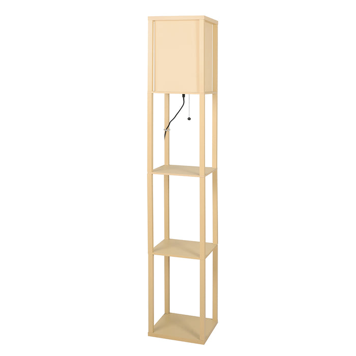 Premium LED Floor Lamp with Storage Shelves in Wood Finish