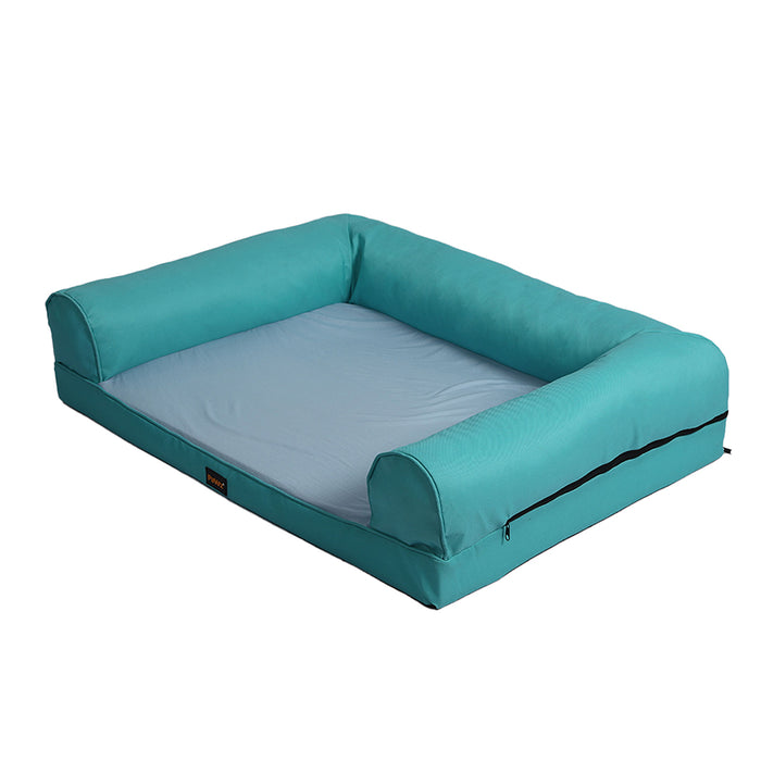 Pawzee Cooling Pet Bed Sofa with Mat Bolster | Insect Repeller Infused Pet Bed in Teal Small